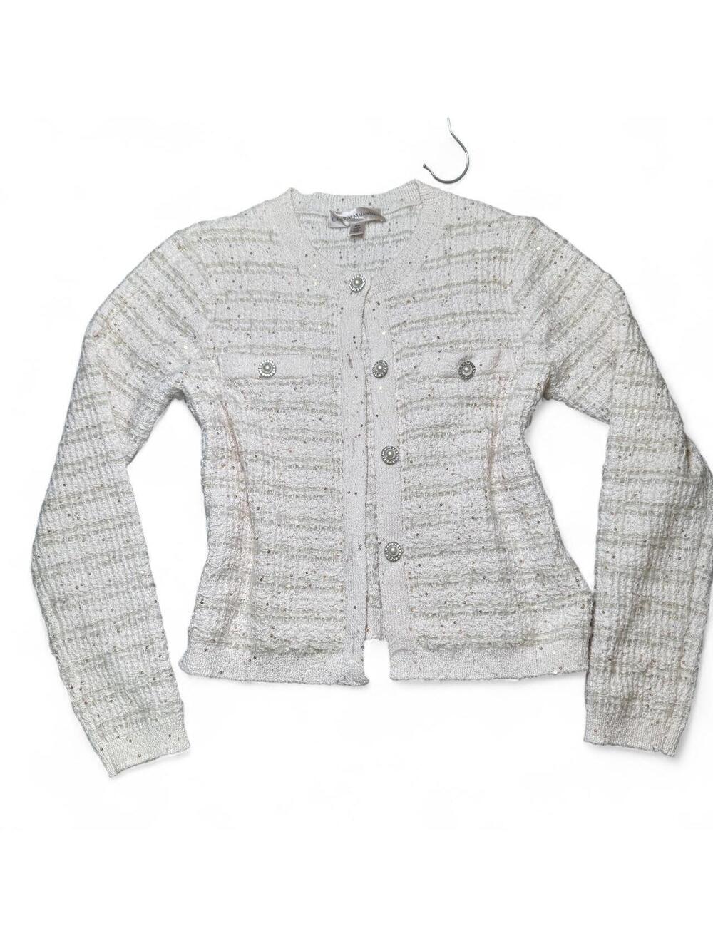 Catherine Malandrino pale pink embellished tweed cardigan